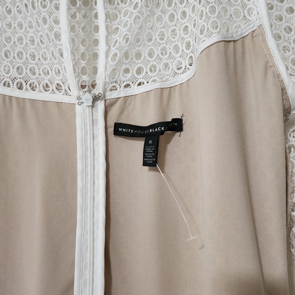 WHBM Womens Size 6 Ecru Guipure Lace Chemise Dress Tie Belt Lined Holiday - Picture 6 of 10